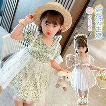 2021 new girls floral dress children swimsuit princess skirt baby cute short sleeve Western style fashion