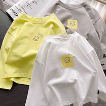 Little Jigu childrens clothing New ~ childrens cotton long sleeve t-shirt family boys and girls smiling face printed base shirt shirt