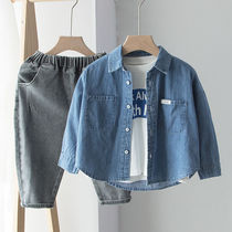 Little Jigu 2021 New Product ~ water wash cotton baby coat childrens coat denim shirt boys long sleeve shirt tide 3