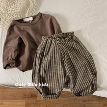 2022 Spring and summer new boys thin retro cotton children pants Korea girls radish pants baby nine trousers
