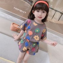 Summer 2021 new girls short-sleeved Korean version of the foreign style childrens swimsuit female baby leisure sports two-piece suit
