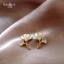 Small and exquisite opal earrings niche design ginkgo earrings personality light luxury temperament high-end earrings women