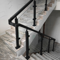 Tempered glass staircase handrail 304 stainless steel column light luxury black guardrail balcony attic Villa Indoor