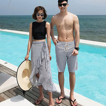AS Couple Swimwear Women's Men's Suit Seaside Vacation Belly Cover Thigh Hot Spring Conservative Split Skinny Lace Three-Piece Set