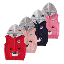 Childrens waistcoat Spring autumn outside wearing boy gush vest girl baby pure cotton waistcoat with cap kid foreign air canon shoulder