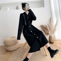  sandro bassa autumn over-the-knee sweater skirt 2021 French with coat lace-up knitted dress female