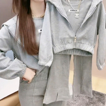 Fried Street Mother Womens Clothing Spring And Autumn Web Red Sweater Sports Suit Fashion Vee Clothing Two Sets 2022 New Pro-Submount