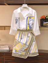 European station summer short-sleeved shirt suit 2021 new womens thin age temperament fashion short skirt two-piece set