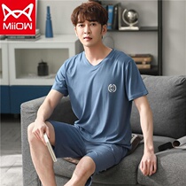 Cat man pajamas men summer modal shorts shorts mens loungewear plus size can be worn outside the summer thin suit