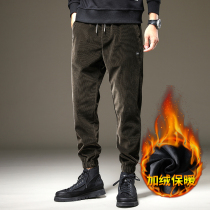 2021 Winter New corduroy mens pants sports pants casual pants golden velvet Joker plus velvet pants padded pants
