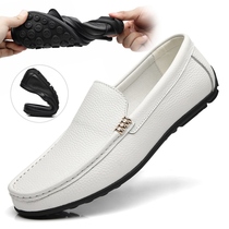Doudou shoes mens 2021 new fashion leather soft sole single shoes white driving shoes Korean version of mens casual shoes