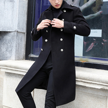 Autumn and winter mens business casual tooling long windbreaker youth slim mid-length over-the-knee woolen coat jacket