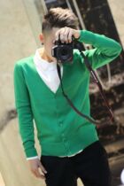 Korean version of les handsome t small plate type plus small size candy color short sweater small cardigan spring and autumn neutral men and women