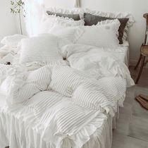 Winter plus velvet bed coral velvet four-piece solid color bed skirt warm double-sided plush quilt cover princess style crystal Velvet