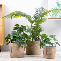 Nordic seaweed woven flower basket home living room piano leaf flower pot ornaments flower basket rattan portable Straw flower pot home
