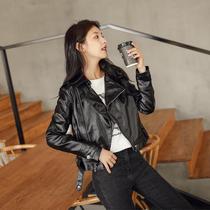  Lecea Alice leather jacket womens 2021 autumn and winter new Korean version of the thin motorcycle suit jacket short top