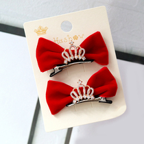 Child Hair Accessories Princess Korea Crown Headwear Girl Girl Girls New Year hair clip red Stereo butterfly knot Card