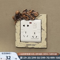 American Fields Garden Oak Retro Eurostyle Home Decoration Patch Wall Sticker socket Resin Creative Switch Sleeve