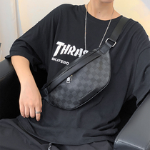 Hong Kong mens new chest bag minimalist casual single shoulder bag Fashion grid Tide Card Pocket Skew Satchel Bag