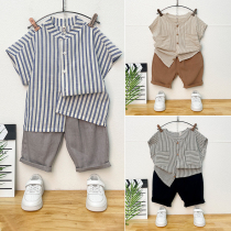Boy Clothing Boy Summer Clothing Cotton Linen Short Sleeve Suit 2022 New Summer Child handsome Ocean Air Summer Shorts Two Sets