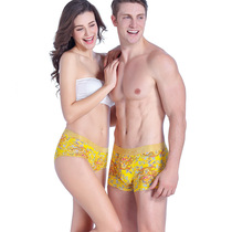 Fashion cotton couple underwear youth middle waist U convex sexy Chinese Dragon golden men boxer women breifs