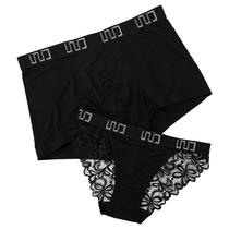 50s Modal cotton couple underwear mens boxer black sexy open female lace triangle trousers