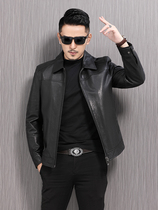 Haining plant-tanned sheepskin leather leather clothing mens lapel jacket thin middle-aged spring and autumn father single leather clothing