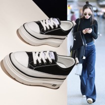 Canvas shoes thick-soled muffin shoes New plus velvet casual 2021 leather winter white shoes womens shoes