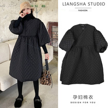 Pregnant women autumn and winter 2021 Korean version of the new knee cotton dress doll loose fashion thin dress tide mother