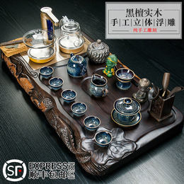 Tea set for home use simple black sandal sculpture tea plate tea set full of kung fu boiling pots
