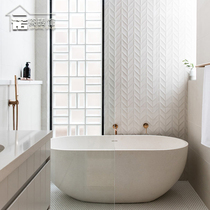  Nordic light luxury bathroom tiles White bathroom wall tiles fishbone background wall Balcony wall tiles 300x600