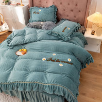 Winter milk velvet four-piece set double-sided velvet crystal velvet bed skirt bedspread padded warm quilt cover coral velvet anti-static