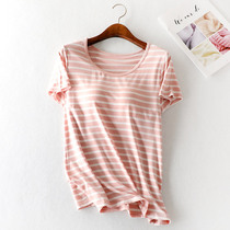 Summer pajamas with bras ladys oversized cups one-piece striped short-sleeved T-shirt thin legging top