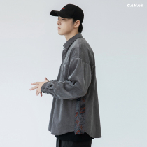 GRINCH1928 GAHA high street retro national tide cashew flower stitching corduroy long sleeve shirt mens coat