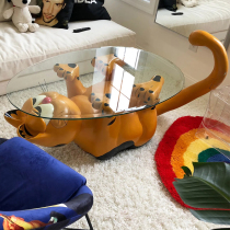 Nordic Creative GRP Animal Styling Gaffi Cat Tea Table Cartoon Painted Minima Coffee Cat Glass Edge A Few