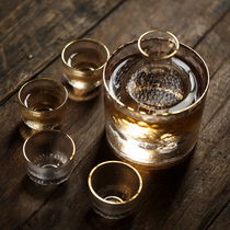Japanese-style creative transparent gold hammer crystal glass yellow wine sake pot Warm wine a pot four-cup set