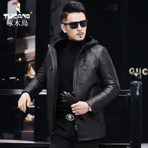 Haining medium-length hooded mink liner trench coat leather leather jacket mens fur deer leather mink coat coat