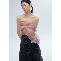 Layers Smudged Red Three-dimensional Irregular Pleated Bandeau Top