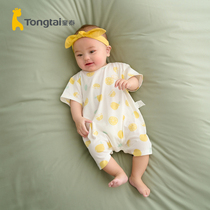 Child Tai Summer 1-18 months Baby male and female baby clothes pure cotton casual light and thin short sleeves closed crotch one-piece clothes