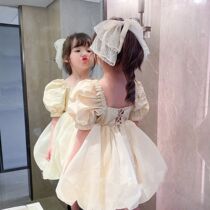 Childrens wear girls mesh dress summer dress childrens square collar bubble sleeve princess dress baby birthday dress