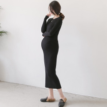Pregnant womens knitted dress autumn slim long sweater dress maternity wear autumn and winter dress fashion Western autumn and winter dress