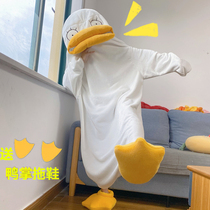 Net red with Elizabeth duck pajamas men and women winter flannel couple sleeping bag funny sand sculpture duck robe