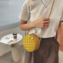 High-grade sense of leather texture Lingge chain bag Womens fashion crossbody bag popular Western style casual shoulder small round bag