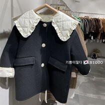 South Korean childrens clothes girlsbig coat big collar foreign air cotton liner winters long child black suchon jacket