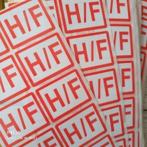 Factory direct sale 50 * 40MM environmental protection logo HF ROHS sticker halogen-free stickers Dongguan can be customized
