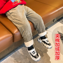Boy Autumn Winter Two Color Clip Cotton Plus Suede Pants Mid-Boy Boy 100 Hitch Thickened Warm Cotton Pants Tide