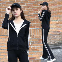 Sportswear set women 2021 Spring and Autumn New loose Korean casual fashion wide leg pants hooded sweater three-piece set