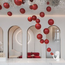 Stainless steel ball pendant Art red installation atrium decoration sculpture indoor shopping mall large modern light luxury metal