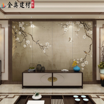 New Chinese hand-painted flower and bird mural hard bag TV background wall living room sofa bedroom bedside hotel embroidery hard bag