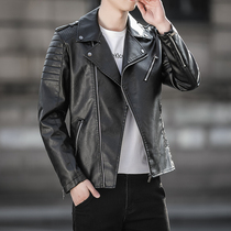 Leather leather mens spring and Autumn fashion handsome lapel motorcycle suit Leather jacket short youth sheepskin jacket